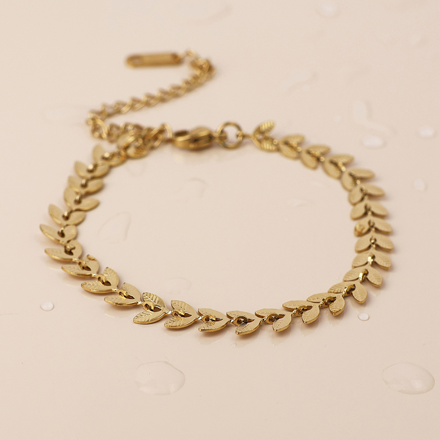 Waterproof Gold Plated Chevron Leaf Chain Bracelet