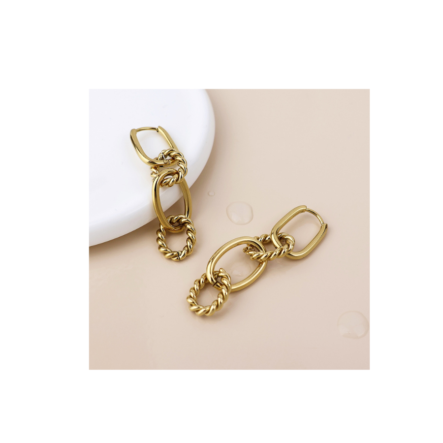 Waterproof Gold Plated Twist Link Earrings
