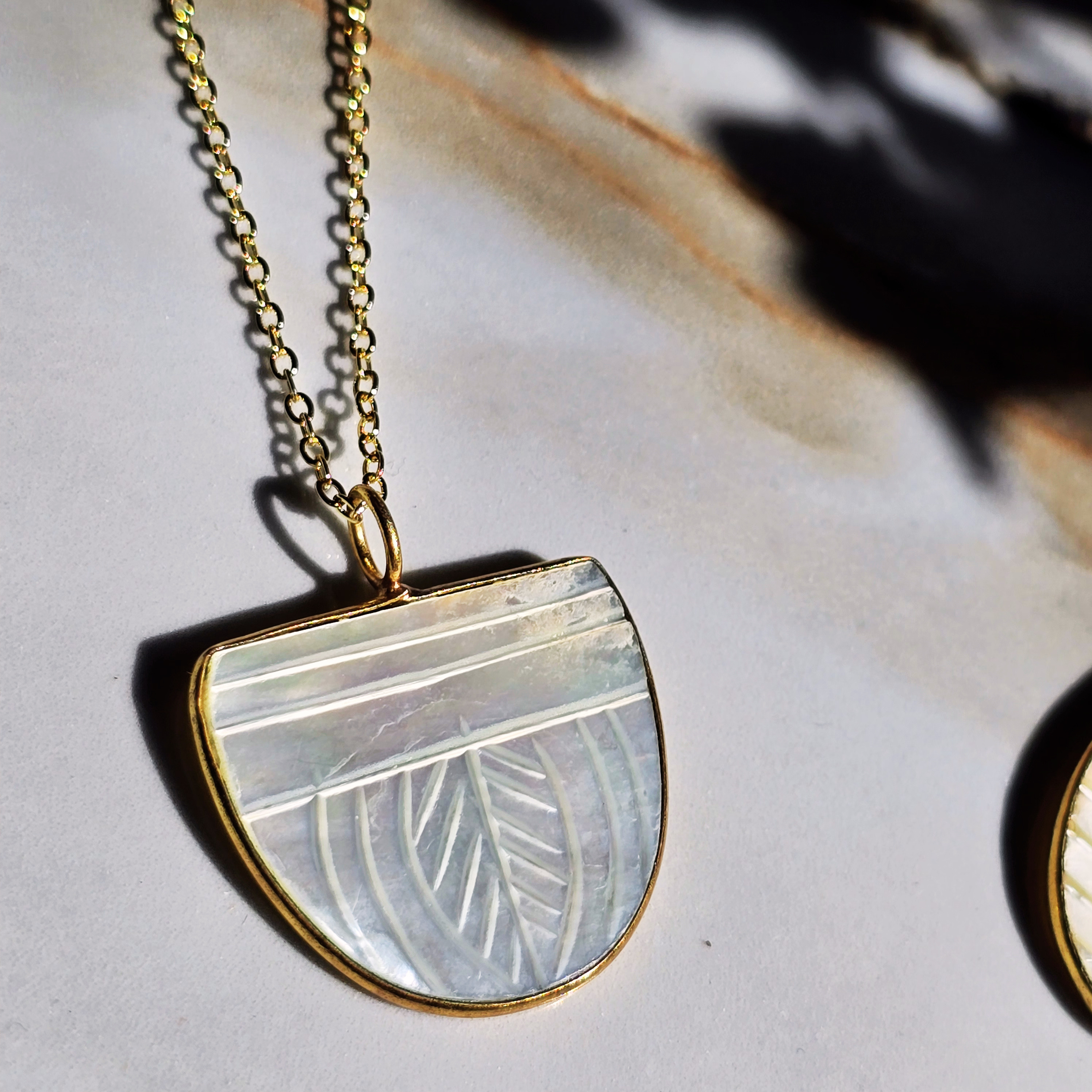 MOOCH London - Carved Mother of Pearl Pendant Necklace