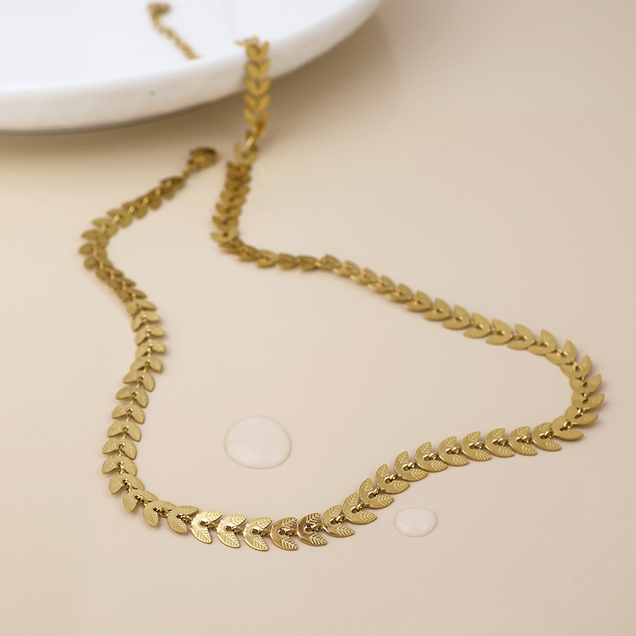 Waterproof Gold Plated Chevron Leaf Chain Necklace