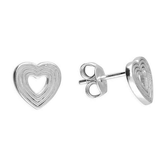 Sterling Silver Open Ribbed Heart Stud Earring