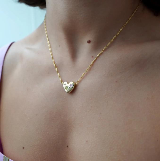 Chunky Floating Heart Necklace - Gold