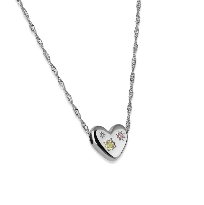 Chunky Floating Heart Necklace - Silver