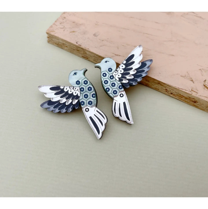 Rosa Pietsch - Hummingbird Stud Earrings - Silver/Mint