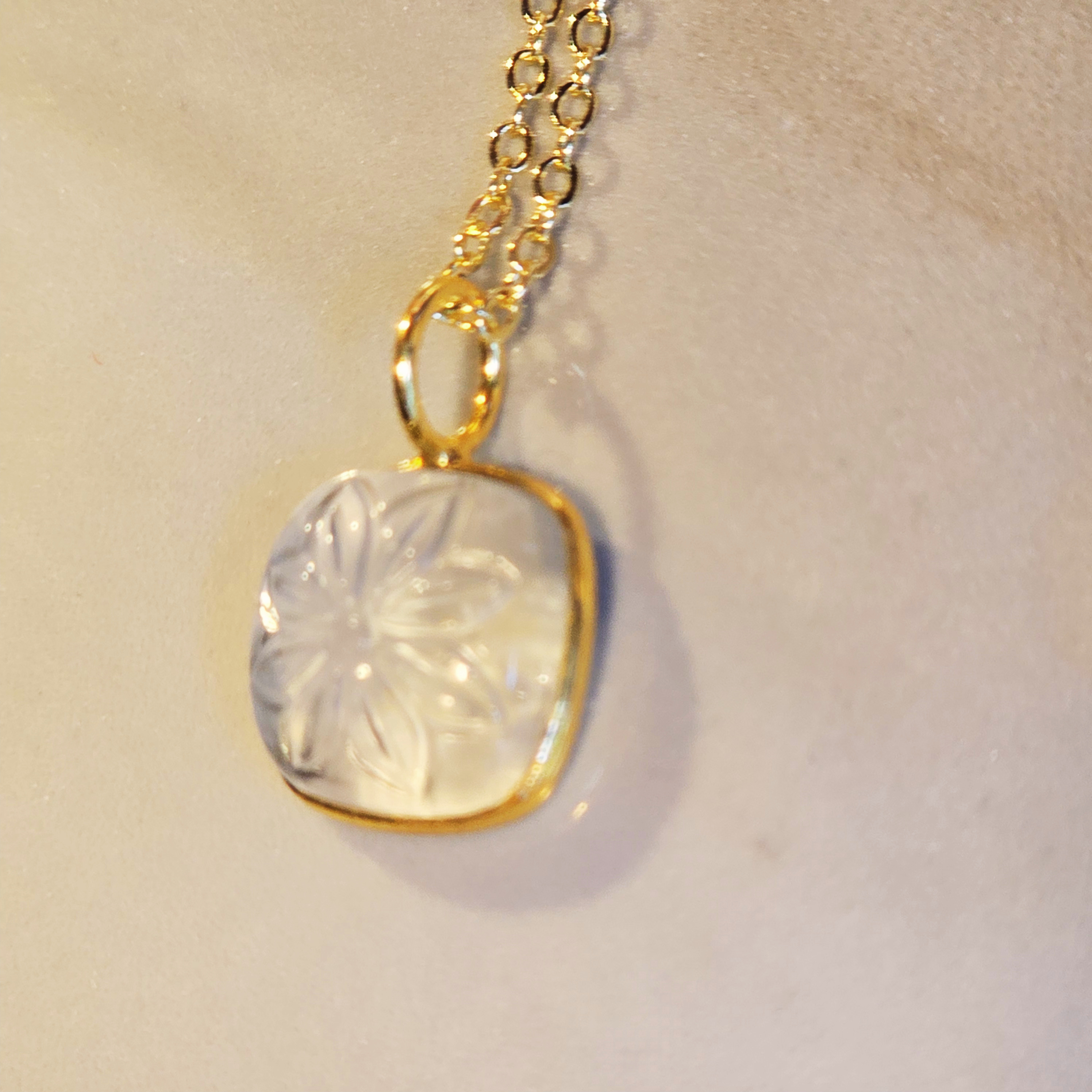 MOOCH London - Carved Gemstone Square Pendant Necklace