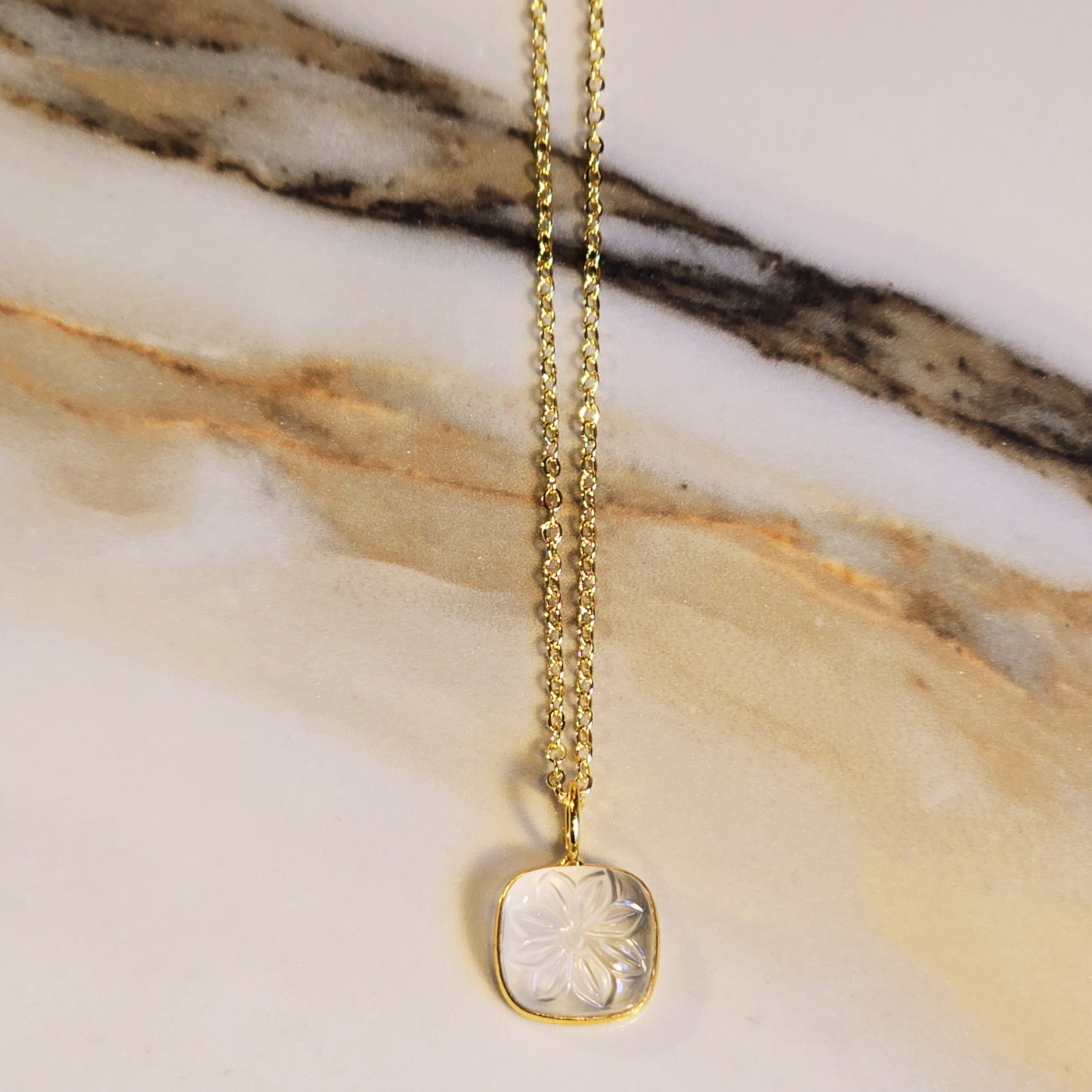 MOOCH London - Carved Gemstone Square Pendant Necklace