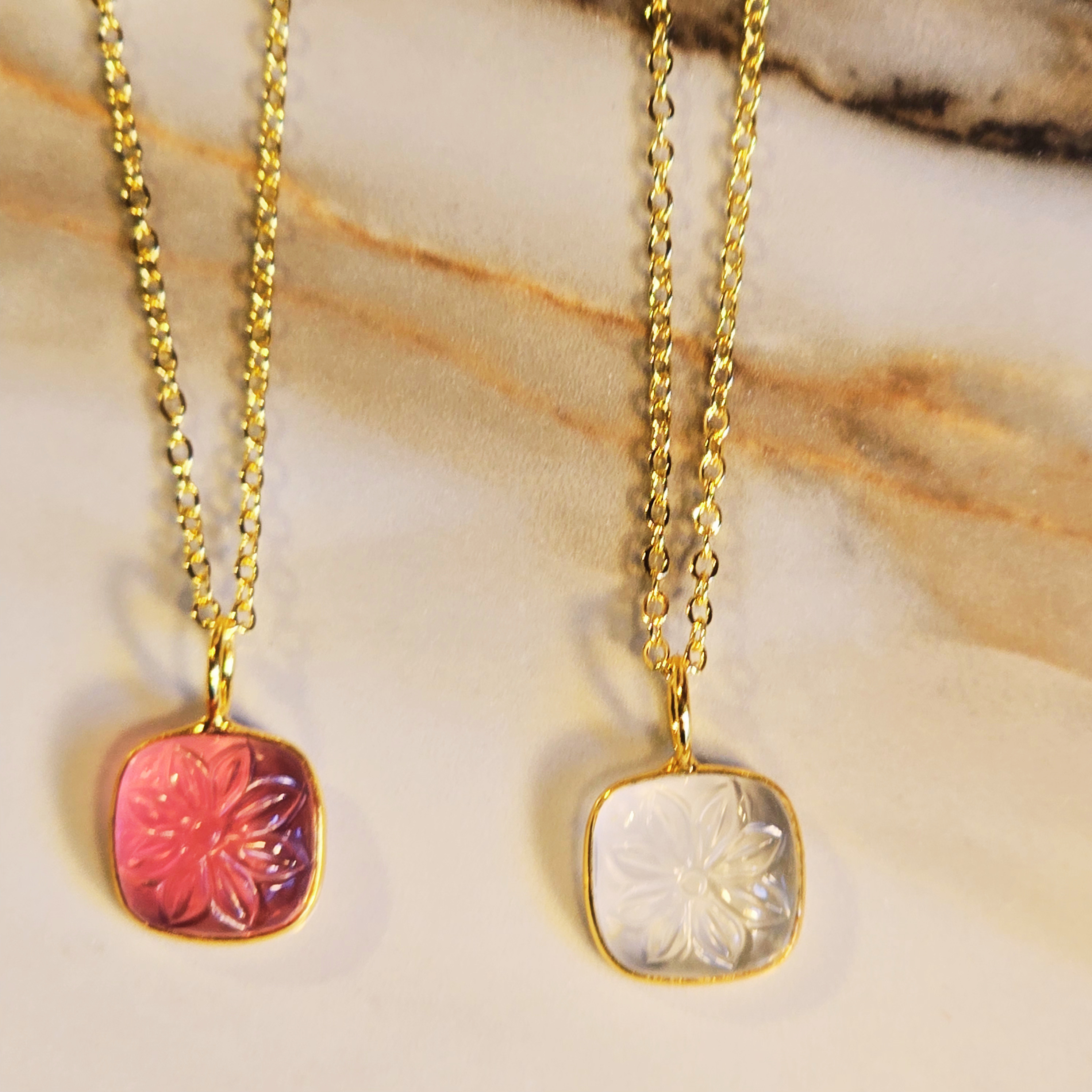 MOOCH London - Carved Gemstone Square Pendant Necklace