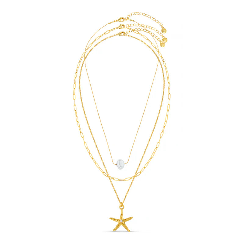 Orelia London - Starfish & Pearl 3-Row Necklace