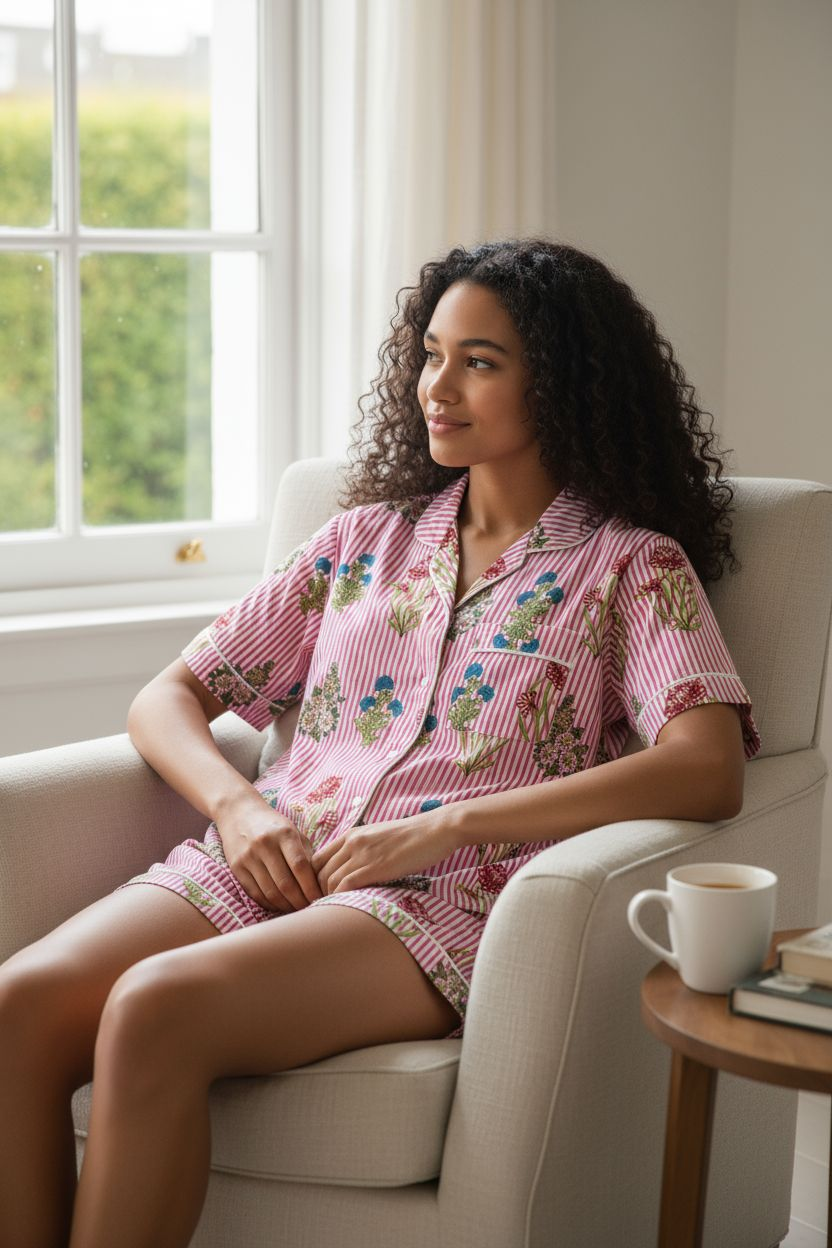 MOOCH London - Pink Stripe Floral Shortie Pyjamas