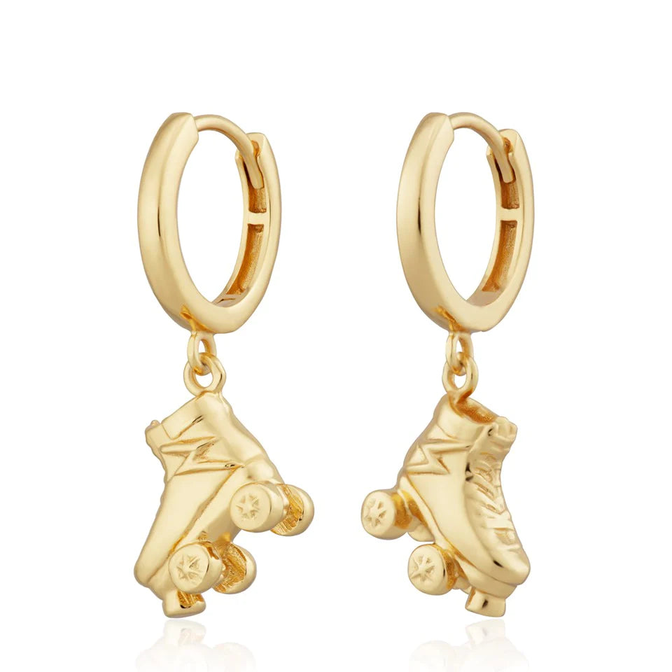 Scream Pretty - Roller Skate Charm Hoops - Gold Plated