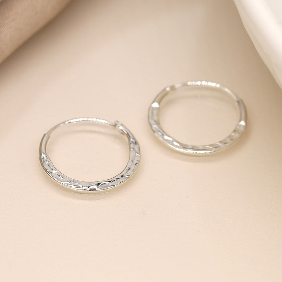 Sterling Silver Hammered Hoop Earrings - Silver