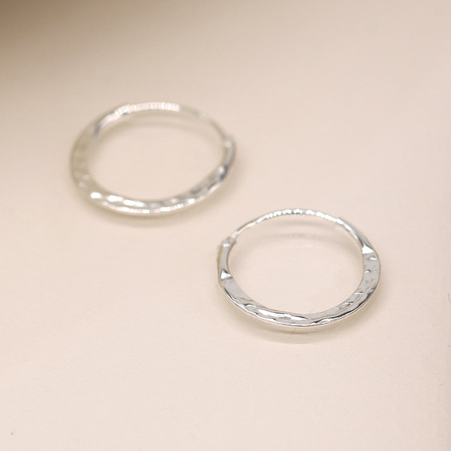 Sterling Silver Hammered Hoop Earrings - Silver