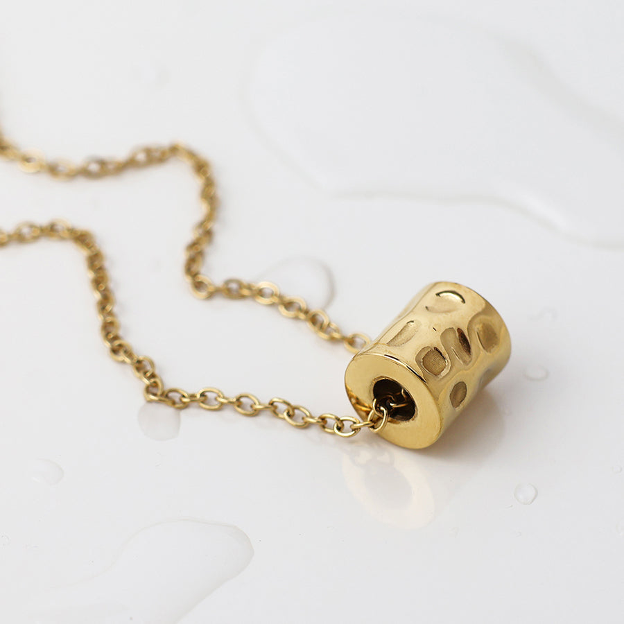 Waterproof gold plated beaten cylinder necklace