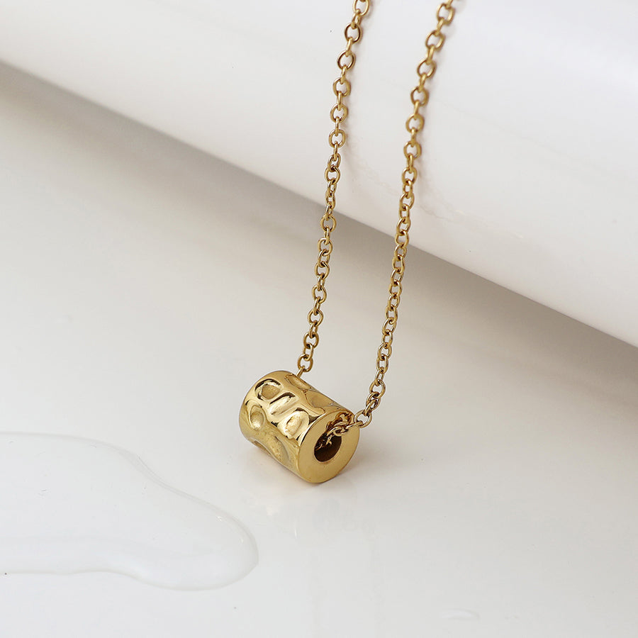 Waterproof gold plated beaten cylinder necklace