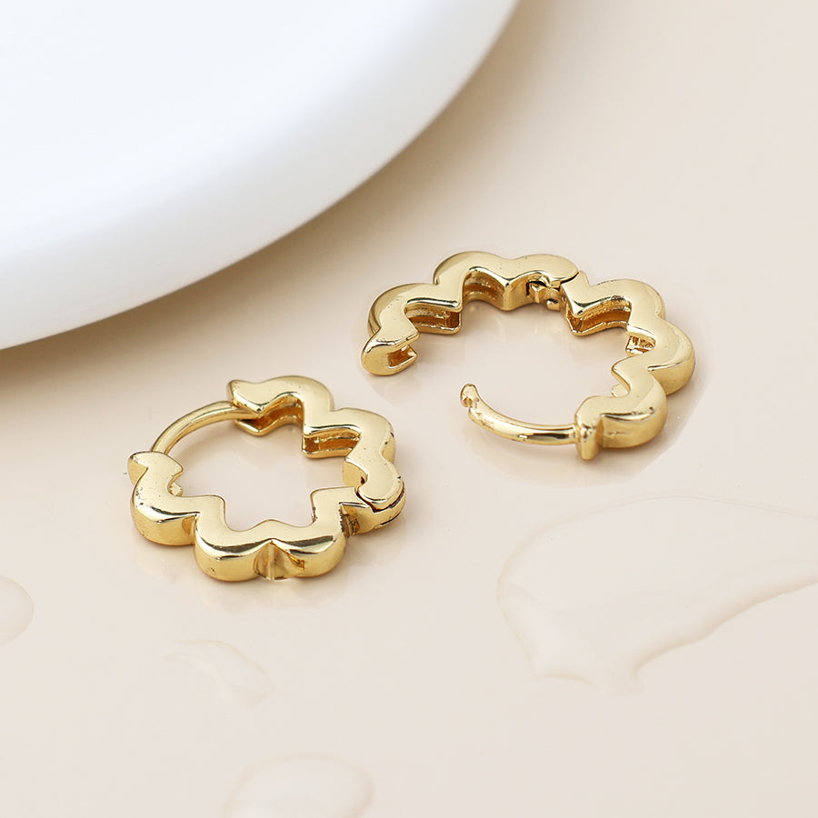 Waterproof gold plated zig-zag wave hoop earrings