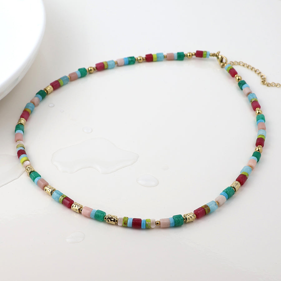 Waterproof gold plated and mixed stone necklace