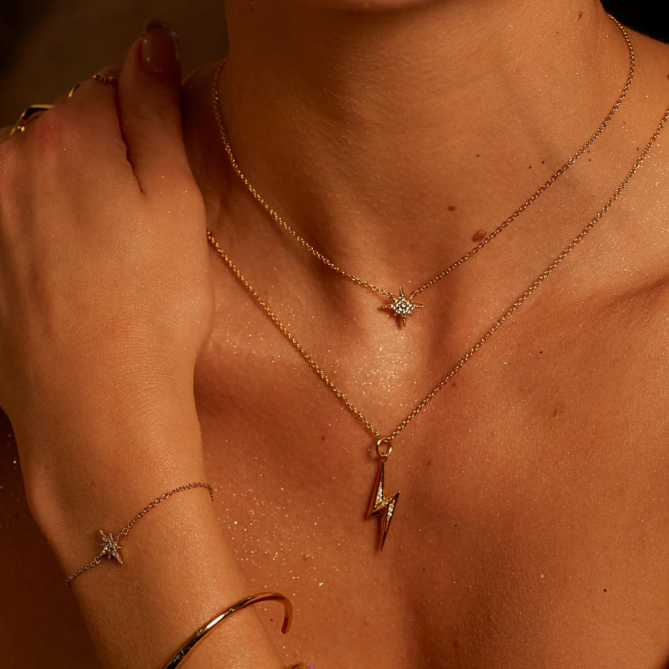 Scream Pretty - Sparkling Lightning Bolt Necklace - Gold Plated