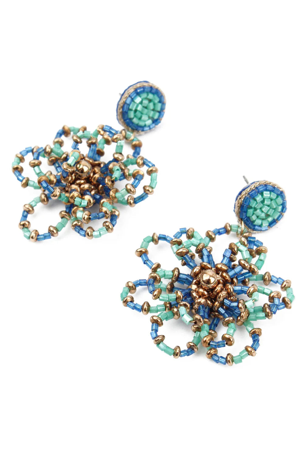 Turquoise & Blue Flower Beaded Earrings