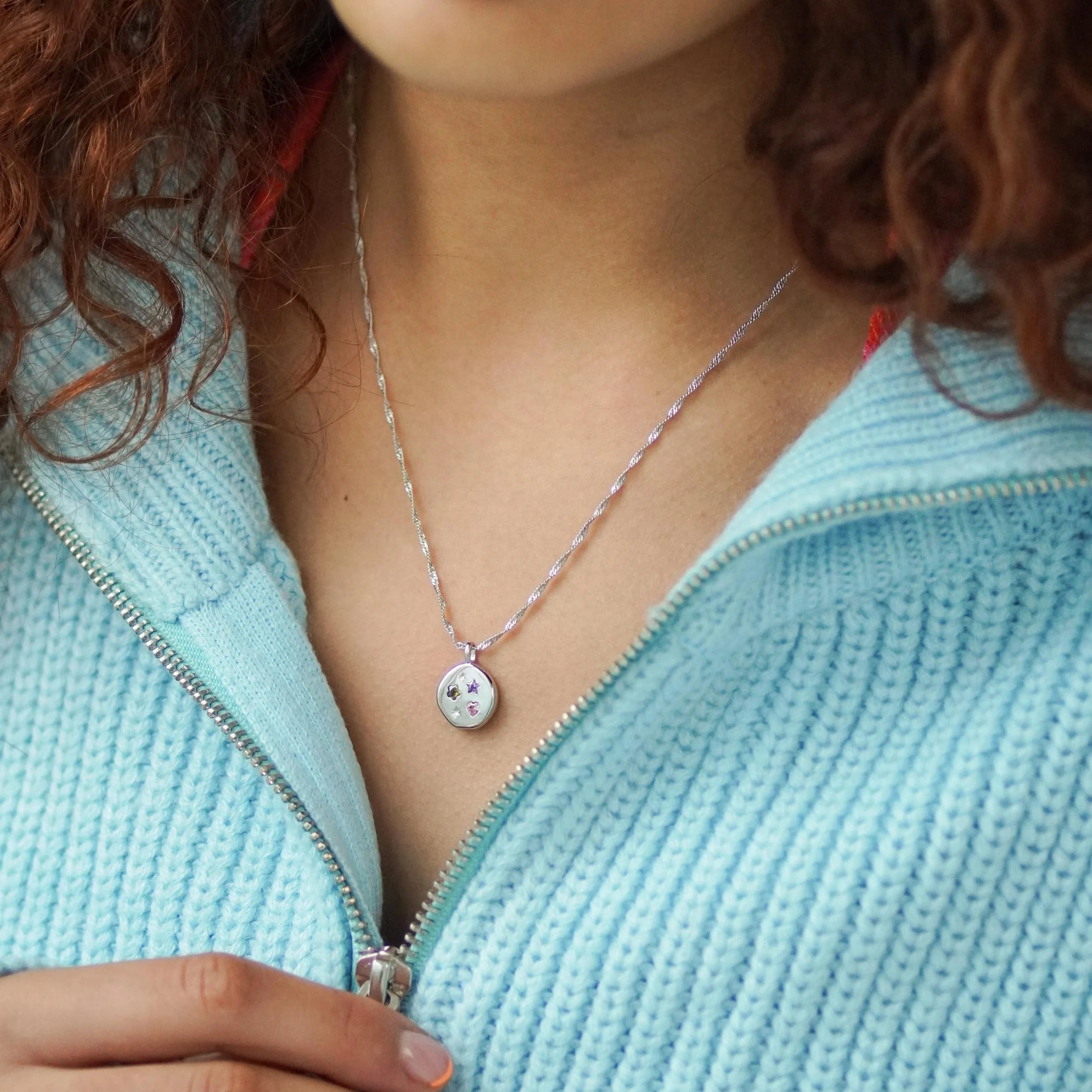 Jewelled Dreams Disc Necklace - Silver