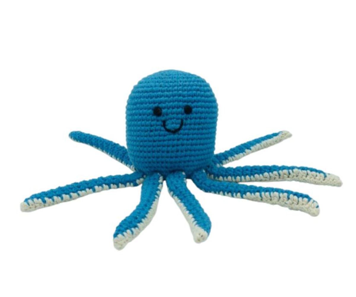 Best Years - Fair Trade Crochet Blue Octopus Baby Rattle Organic Cotton