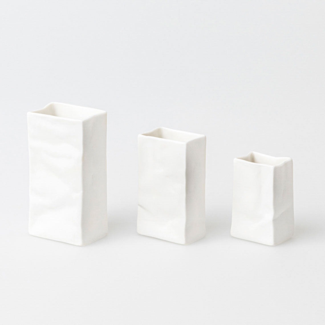 Mini Porcelain Bag Vase - Set of 3- White