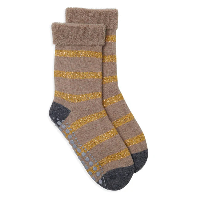 Slipper Socks Glitter Stripe - Camel/Gold