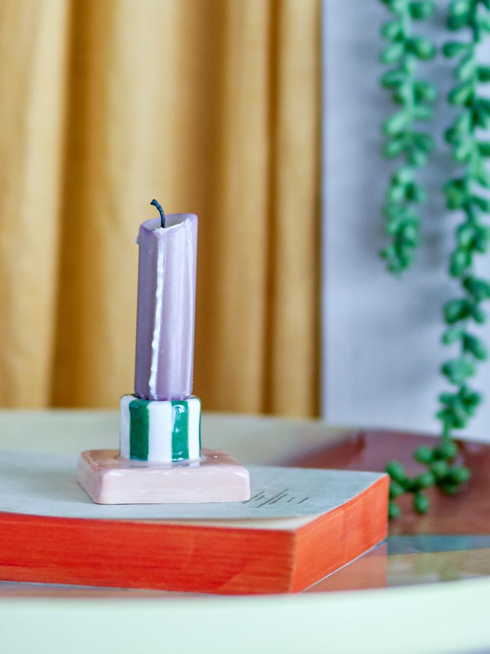 Tacana Candle Holder - Small - Green/Pink