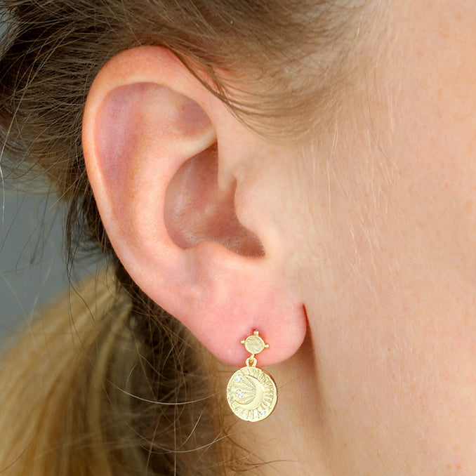 Sterling Silver Gold Plated Sun & Moon Earring