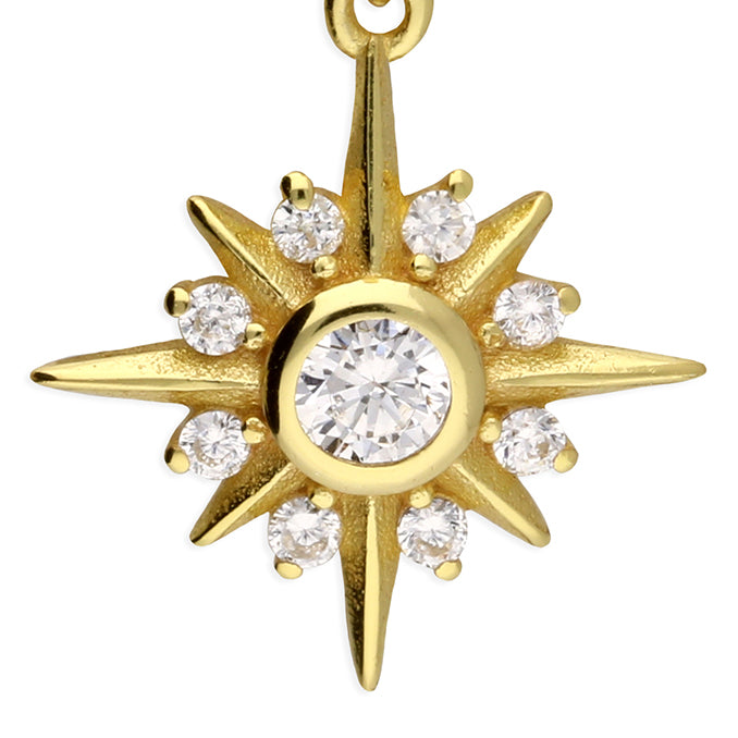 Sterling Silver Gold Plated CZ Sun Charm Earring