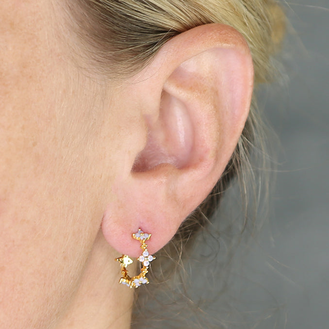 Sterling Silver Gold Plated CZ Flower Earring