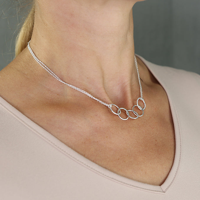 Double Chain 5 Hoop Necklace