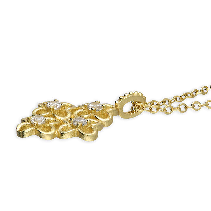 Gold Plated Sterling Silver CZ Quatrefoil Necklace