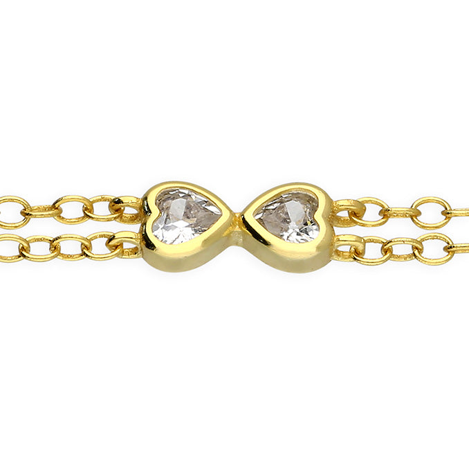 Double Cubic Zirconia Heart Bracelet - Gold