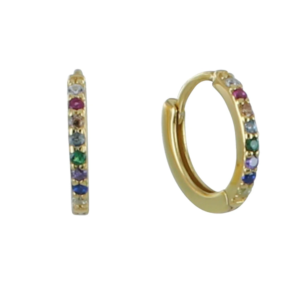 Multi Stone Pave Hoop Earrings - Gold