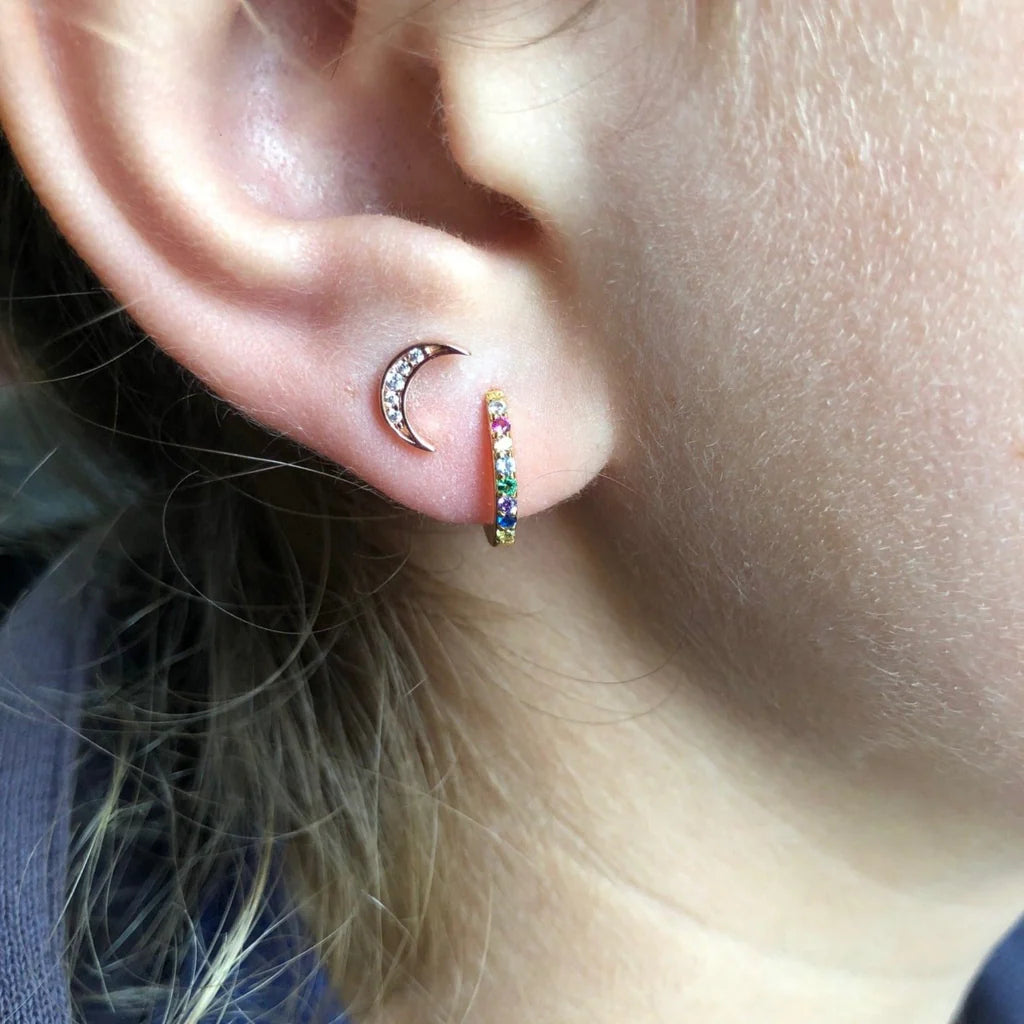 Multi Stone Pave Hoop Earrings - Gold