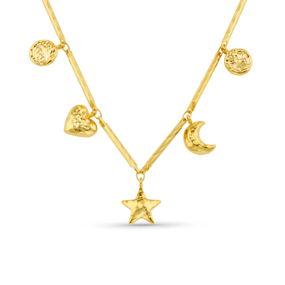 Orelia - Bar Link and Molten Charm Necklace
