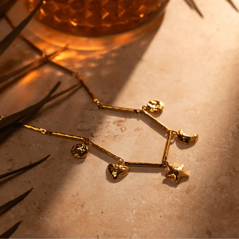 Orelia - Bar Link and Molten Charm Necklace