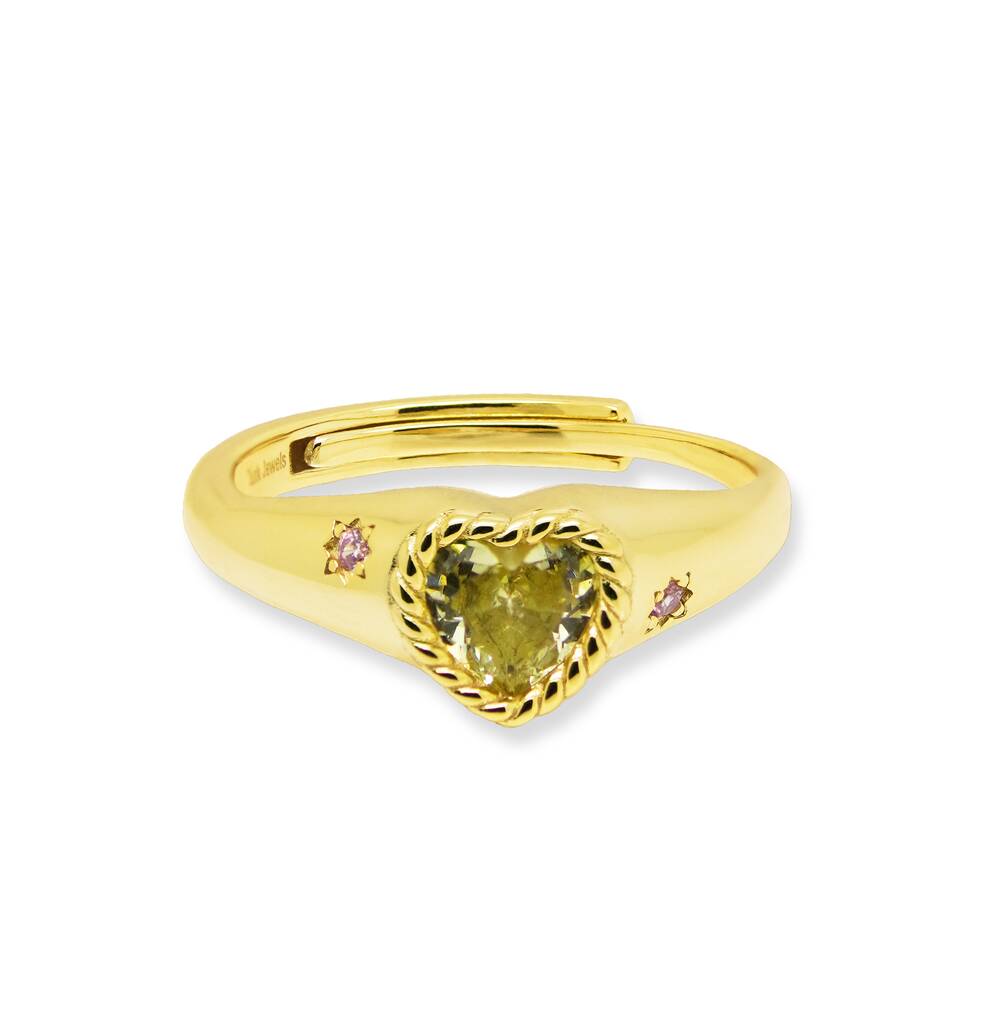 Heart Stone Adjustable Signet Ring - Silver
