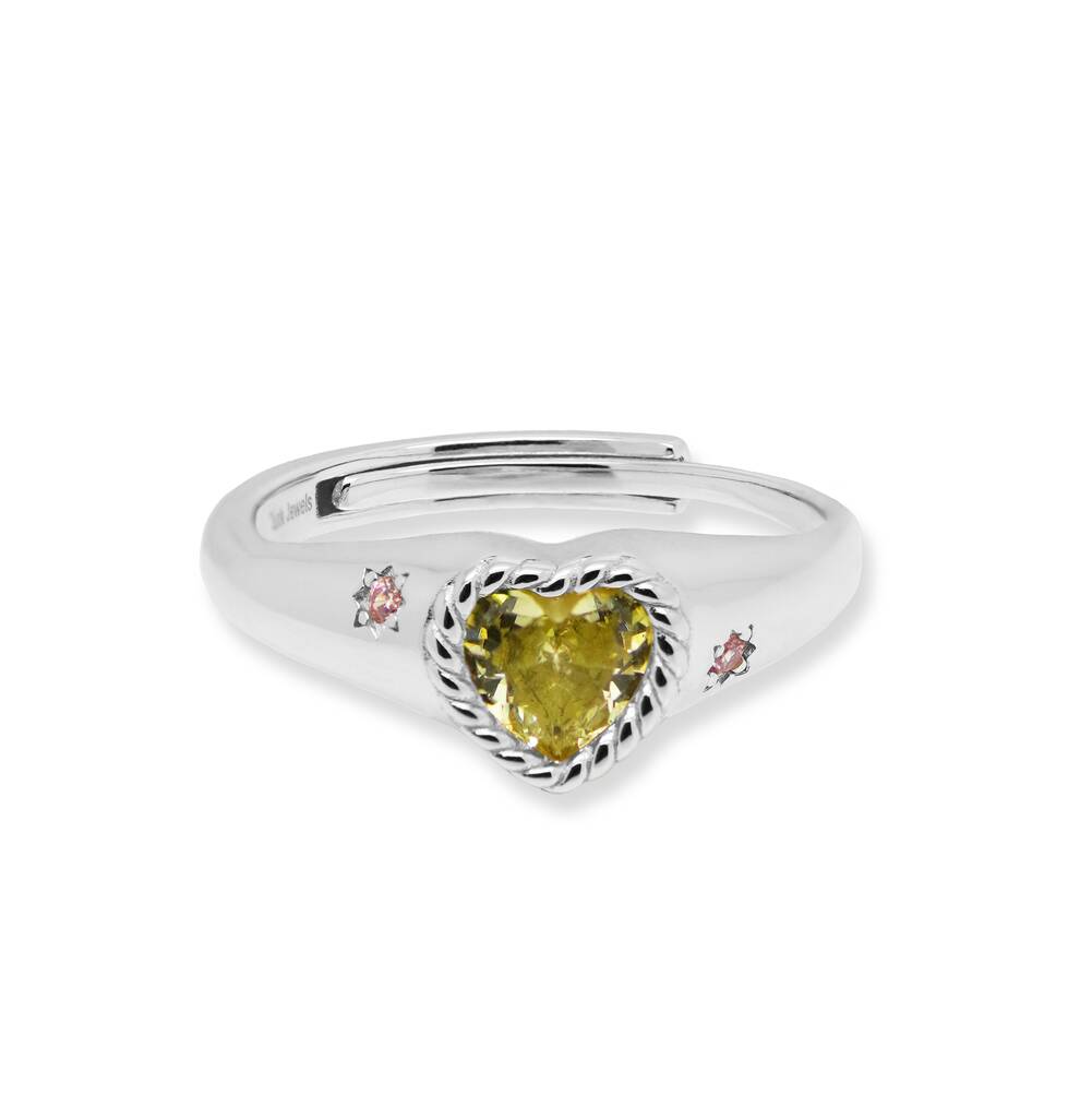 Heart Stone Adjustable Signet Ring - Silver