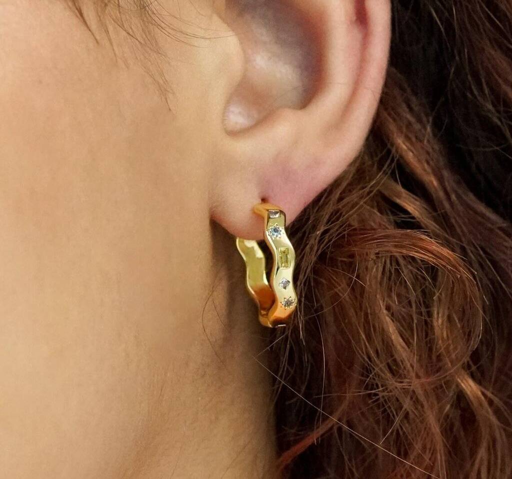 Pastel Jewelled Wiggle Hoop Earrings - Gold