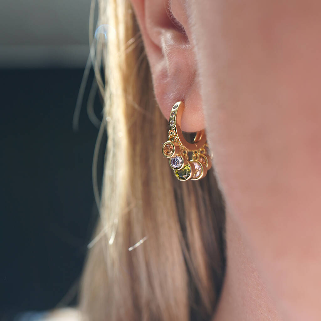 Pastel Stone Drop Hoop Earrings - Gold