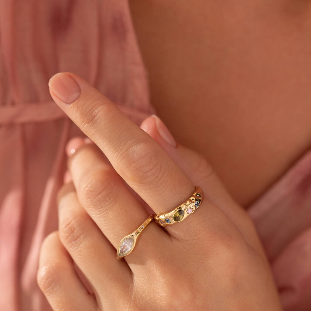 Pastel Stone Scatter Adjustable Ring - Gold