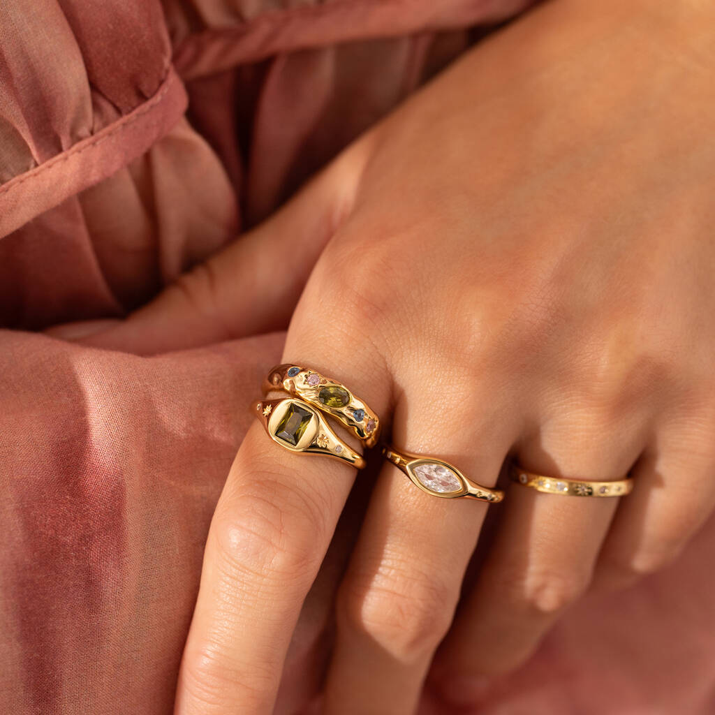 Pastel Stone Scatter Adjustable Ring - Gold