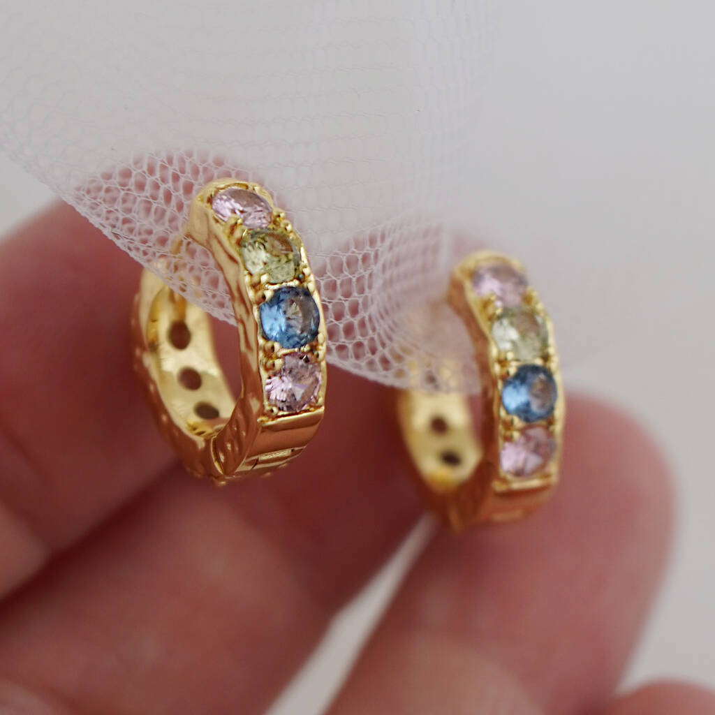 Pastel Stone Textured Hoop Earrings - Gold