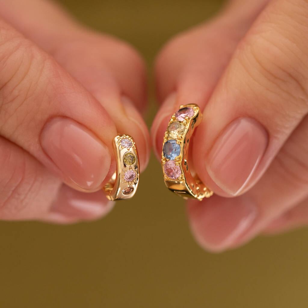 Pastel Stone Textured Hoop Earrings - Gold