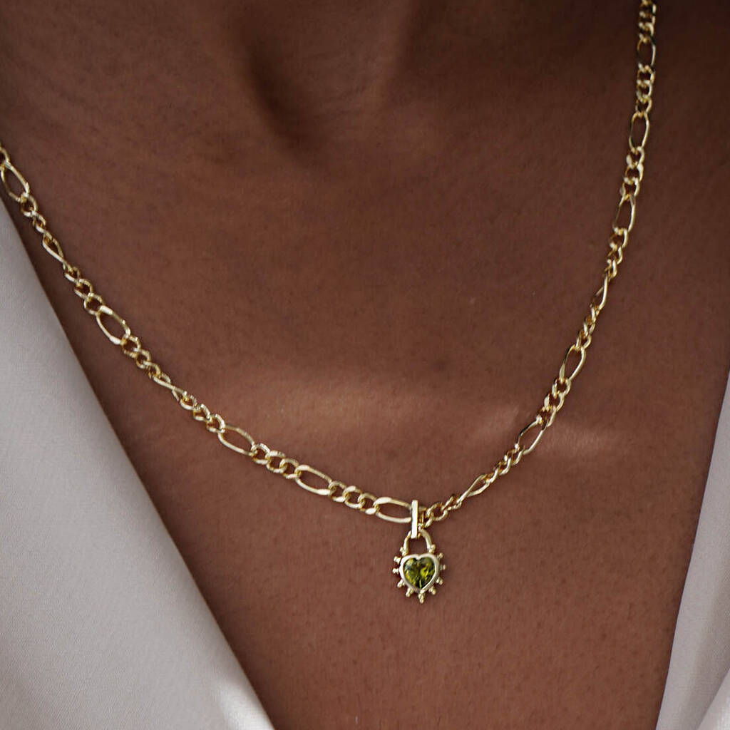 Peridot Heart Figaro Necklace - Gold