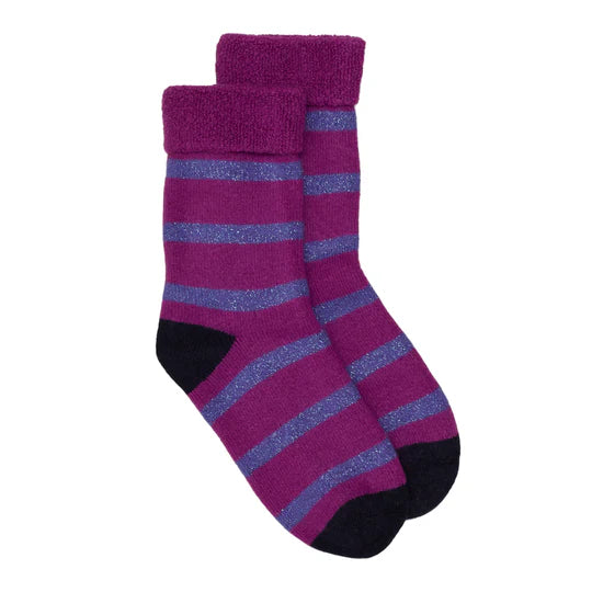 Slipper Socks Glitter Stripe - Purple/Navy