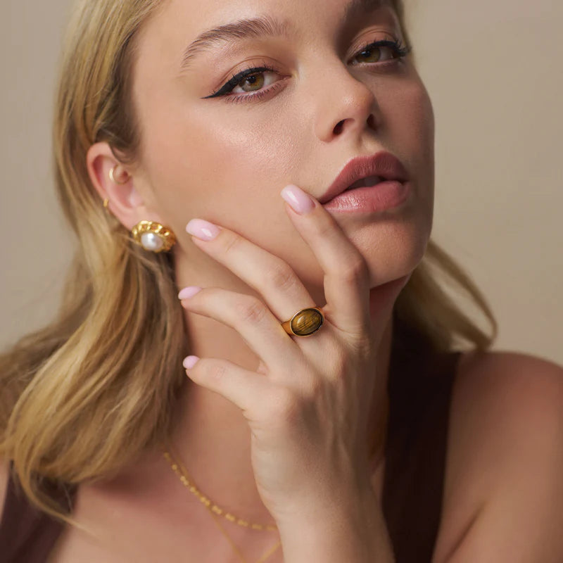 Orelia - Semi Precious Tigers Eye Statement Ring M/L