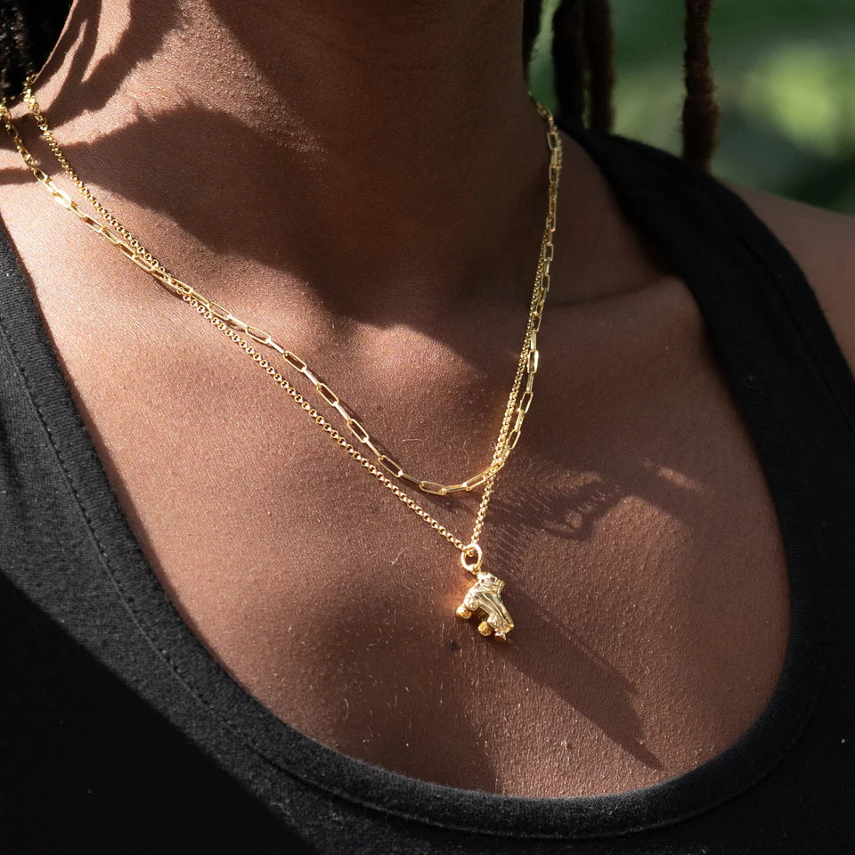 Scream Pretty - Roller Skate Necklace - Gold Plated