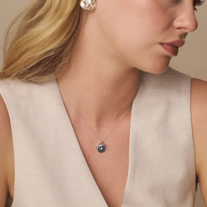 Orelia - Starburst Coin Spinner Necklace - Silver